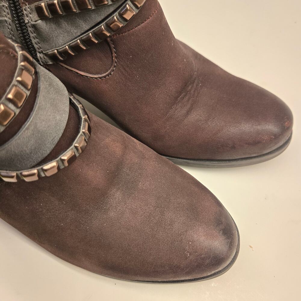 Tamaris Studded Harness Boot Leather Nubuck Colorblock EU 38 US 7.5 Moto Western - Picture 9 of 15